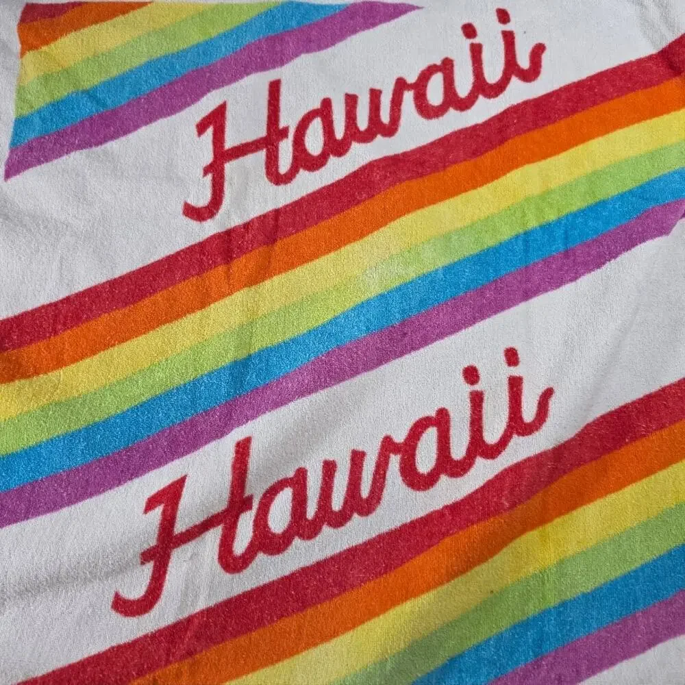 Vintage Rainbow Stripe Hawaii Souvenir Bath Hand Towel Retro 70s 80s